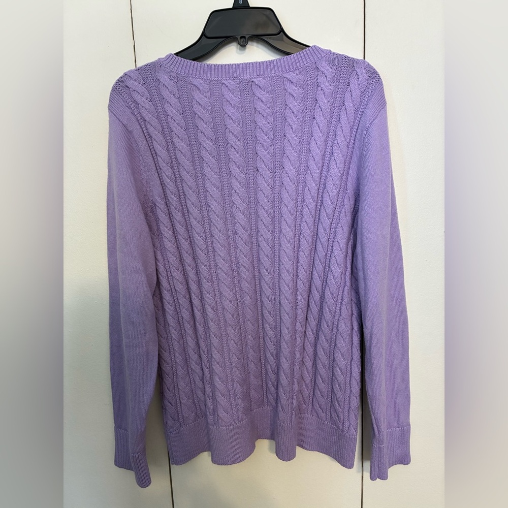 Talbots Lavender Cotton Cable Knit Crewneck Sweater - Picture 6 of 7
